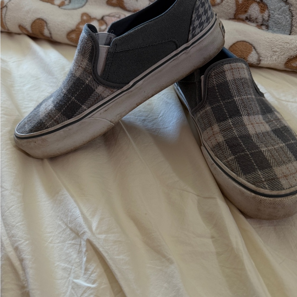 Vans Gray Plaid Slip-On Sneakers
